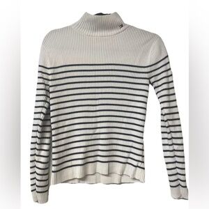 NWOT Tommy Hilfiger Mock Neck Sweater Stretch Navy and White Size S preppy